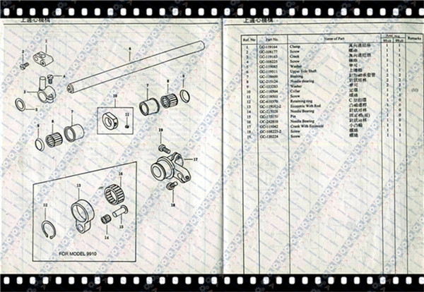 GC 9910/9920 POST BED MACHINE PARTS