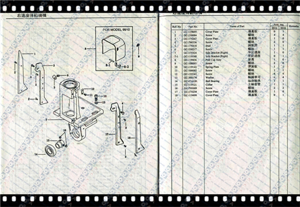 GC 9910/9920 POST BED MACHINE PARTS