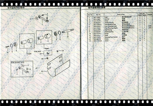 GC 9910/9920 POST BED MACHINE PARTS